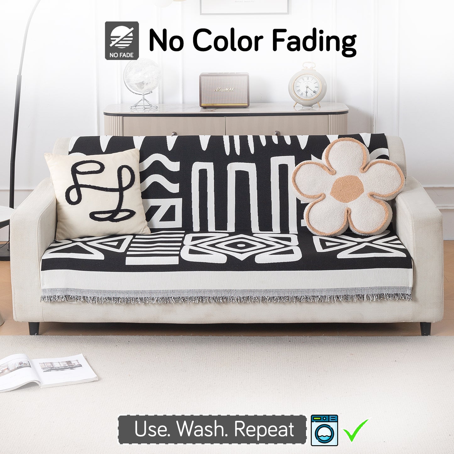 Urban Tribe Premium Chenille Fabric Sofa Cover, Black