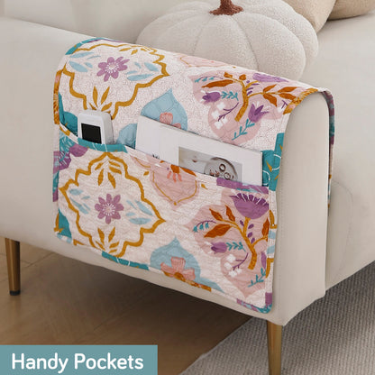 Polyester Printed Quilted Sofa Cover Mats, Quatrefoil Multicolor