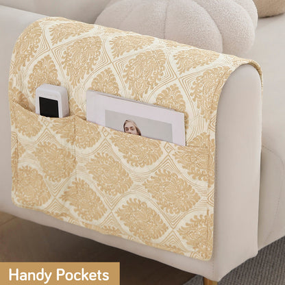 Polyester Printed Quilted Sofa Cover Mats, Ogee Ivory