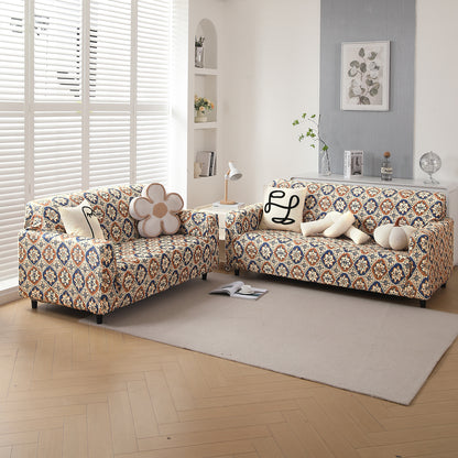 Premium Printed Velvet Sofa Cover 1/2/3 Seaters Fully Covered, Indigo Moroccan Charm