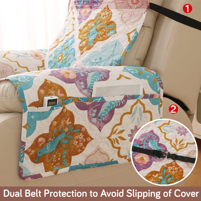 Quilted Printed Recliner Mats for 1 Seater Recliner Sofa, Quatrefoil Multicolor