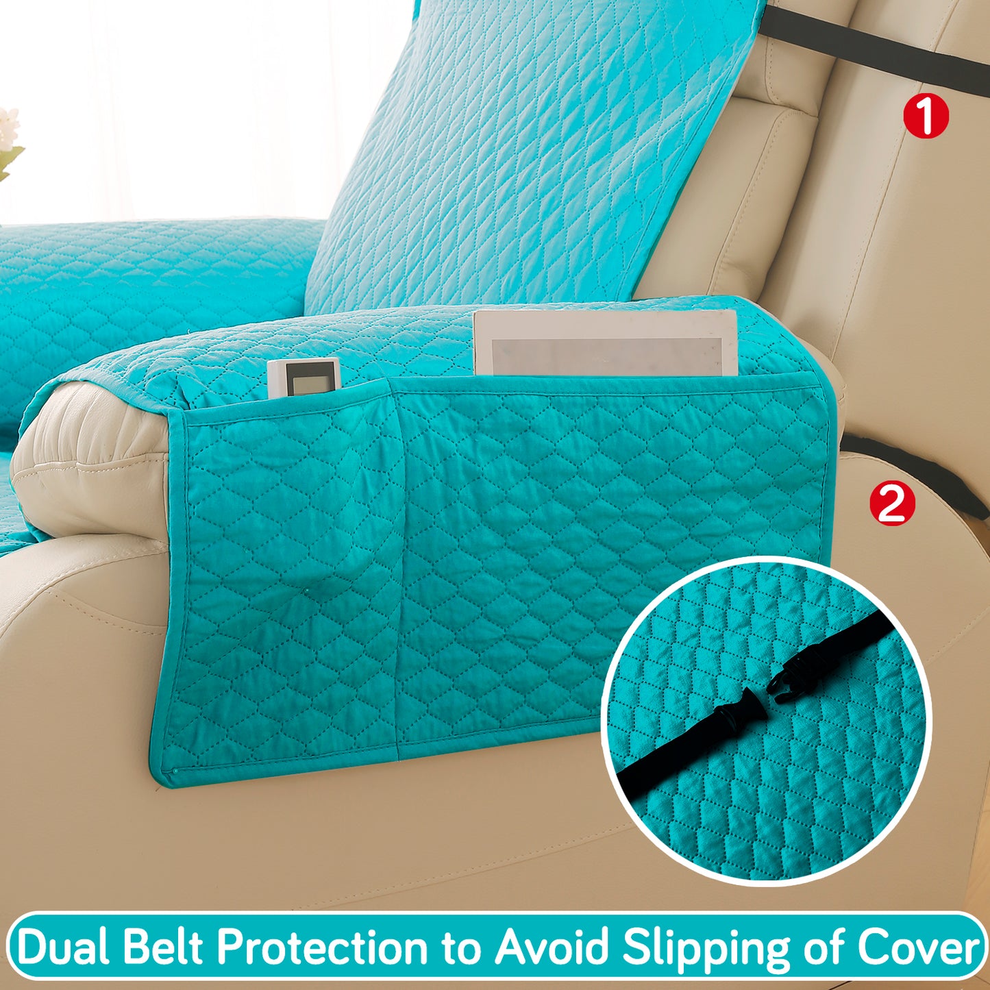 Quilted Recliner Mats for 1 Seater Recliner Sofa, Teal
