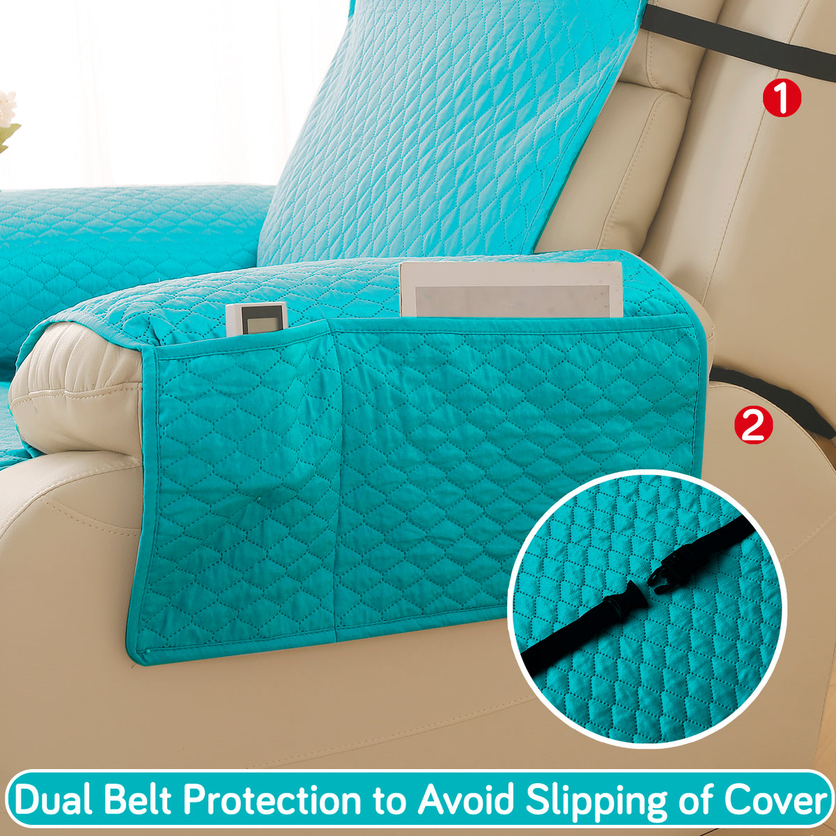 Quilted Recliner Mats for 1 Seater Recliner Sofa, Teal