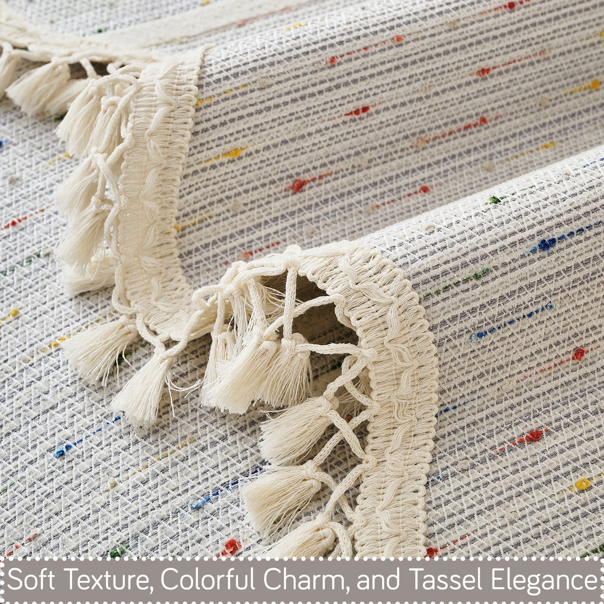 DreamWave Chenille with Tassels Sofa Cover Mat, Pearl Grey