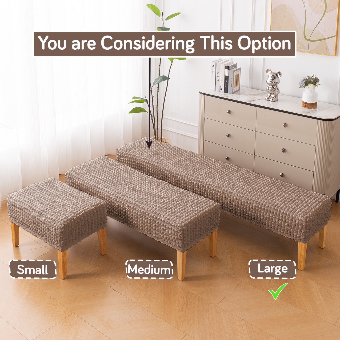 Aria Nova 280 GSM Stretchable Bubble Dining Bench Cover, Mocha Brown
