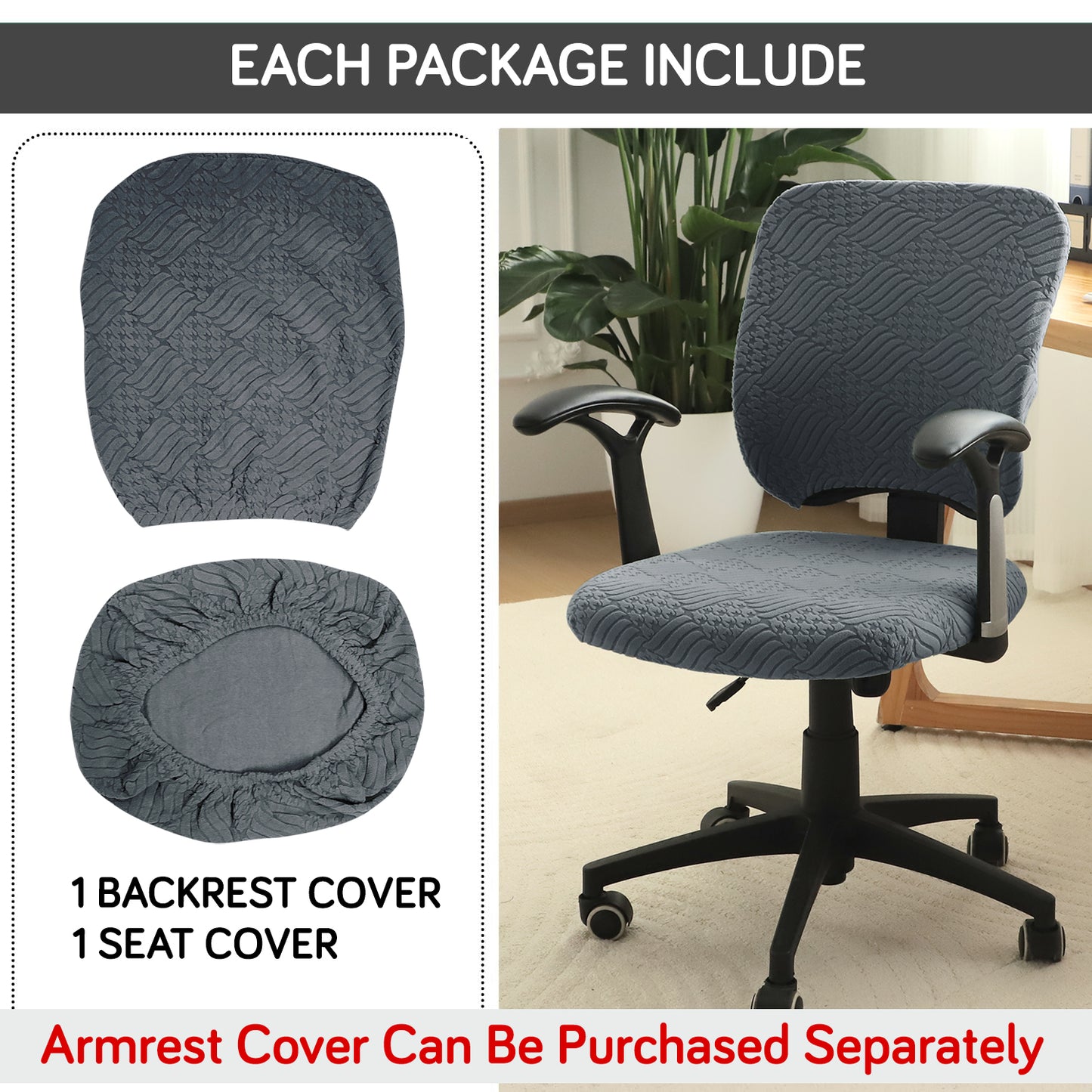 Office Chair Cover for Task Chair – 170 GSM Stretchable Jacquard – Washable & Anti-Slip – Fits Small Office Chairs Without Headrest, Dark Grey