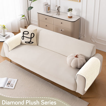 Diamond Plush Pebble Quilted Sofa Cover Mat, Cream