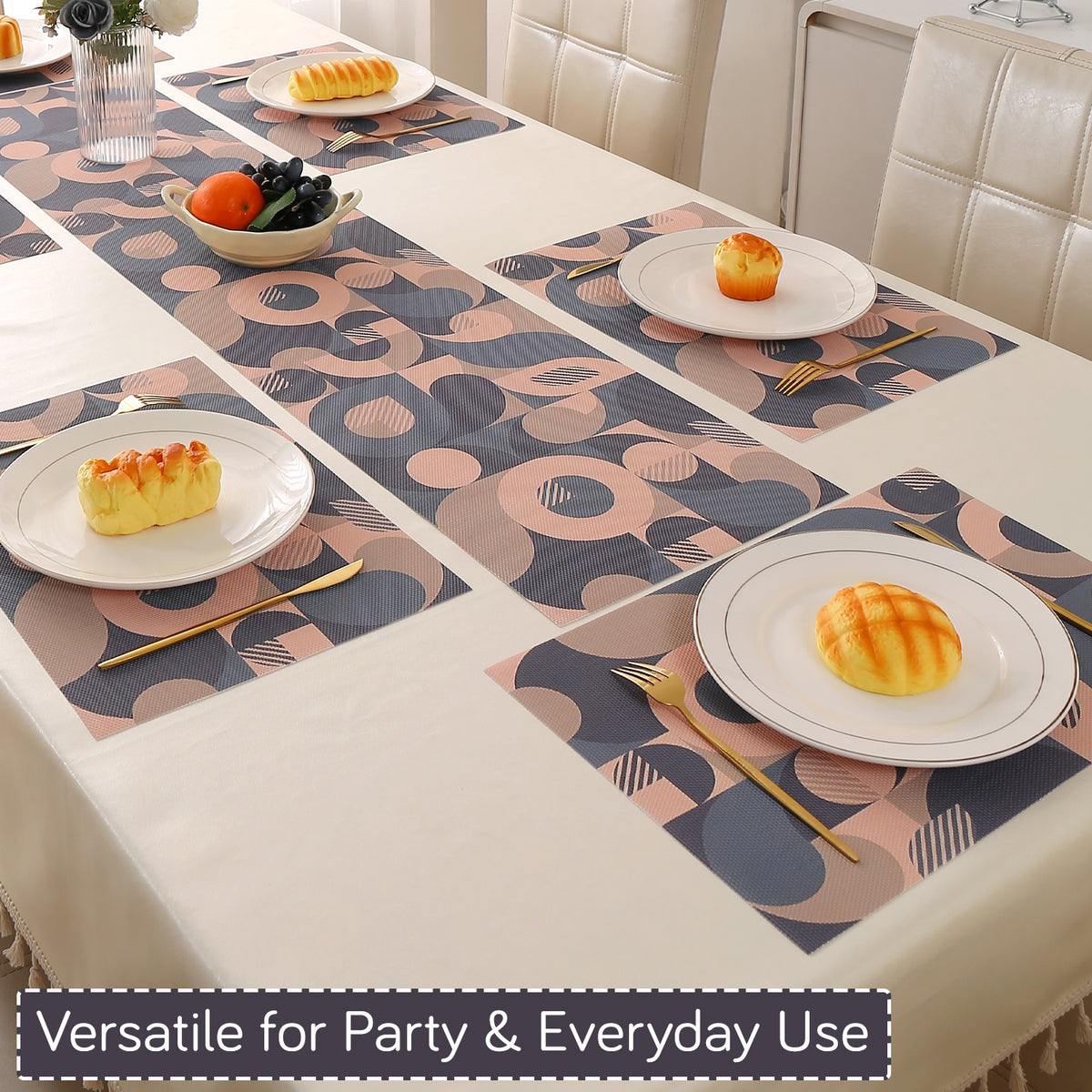 Color Splash PVC Mats for Dining Table, Retro Circles - Tan Brown
