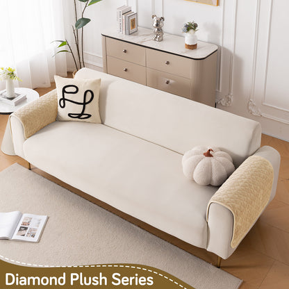 Diamond Plush Pebble Quilted Sofa Cover Mat, Beige