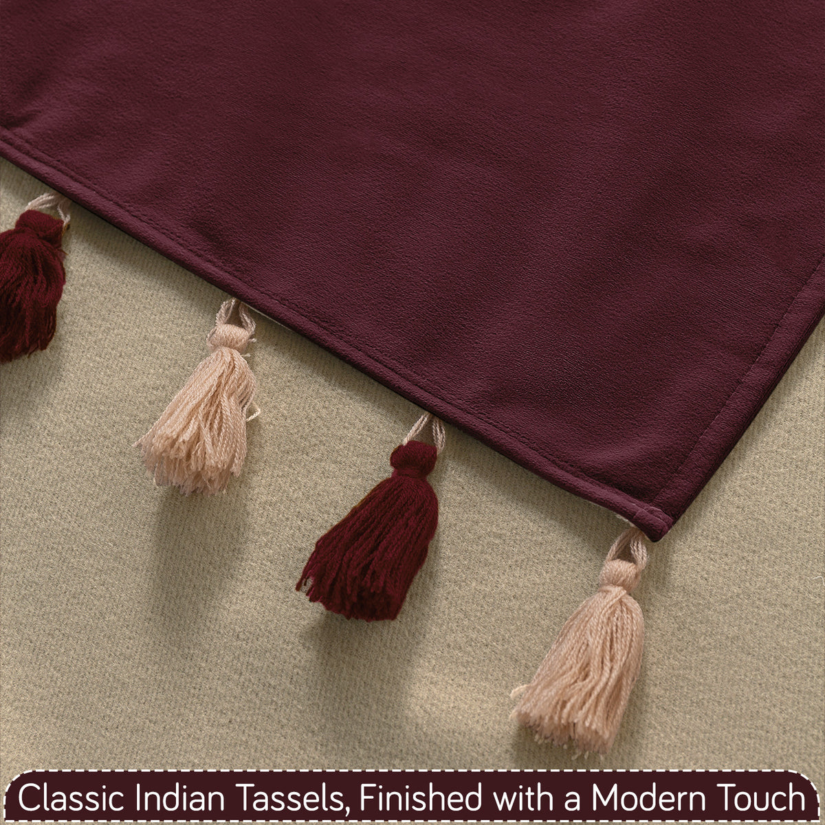 Holland Velvet 5-Seater Sofa Cover (3+1+1), TasselTone Series | Wine Red
