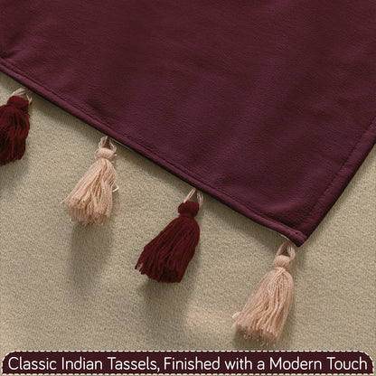 Holland Velvet 5-Seater Sofa Cover (3+1+1), TasselTone Series | Wine Red