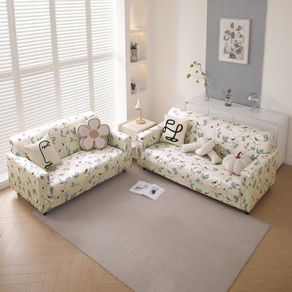 Premium Printed Velvet Sofa Cover 1/2/3 Seaters Fully Covered, Buttercream Magnolia Whisper
