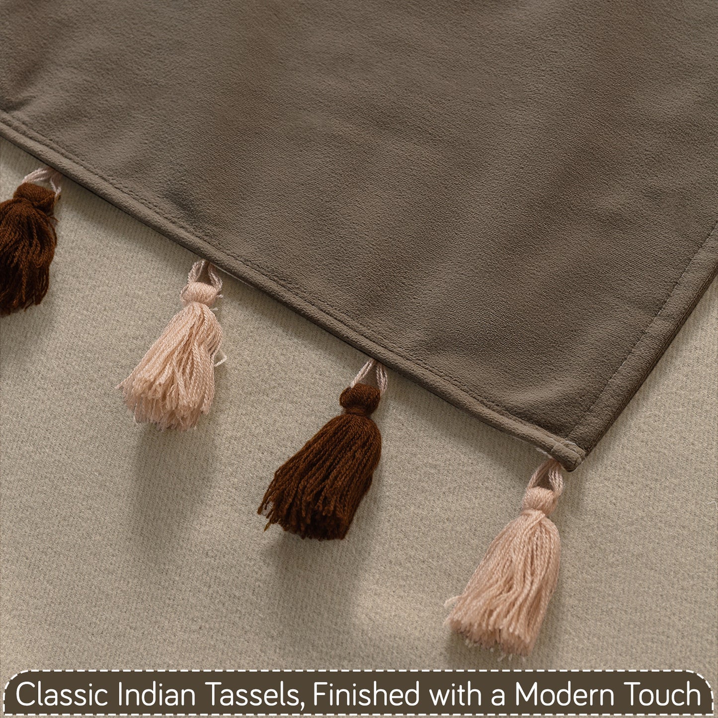 Holland Velvet 5-Seater Sofa Cover (3+1+1), TasselTone Series | Coffee Brown