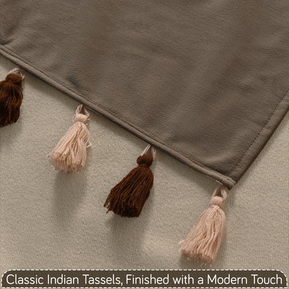 Holland Velvet 5-Seater Sofa Cover (3+1+1), TasselTone Series | Coffee Brown