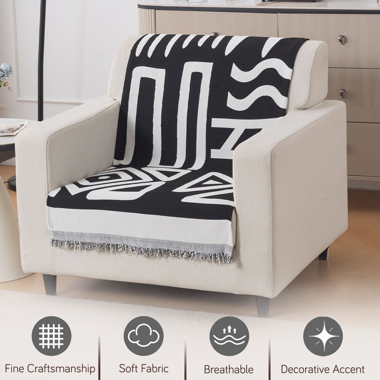 Urban Tribe Premium Chenille Fabric Sofa Cover, Black