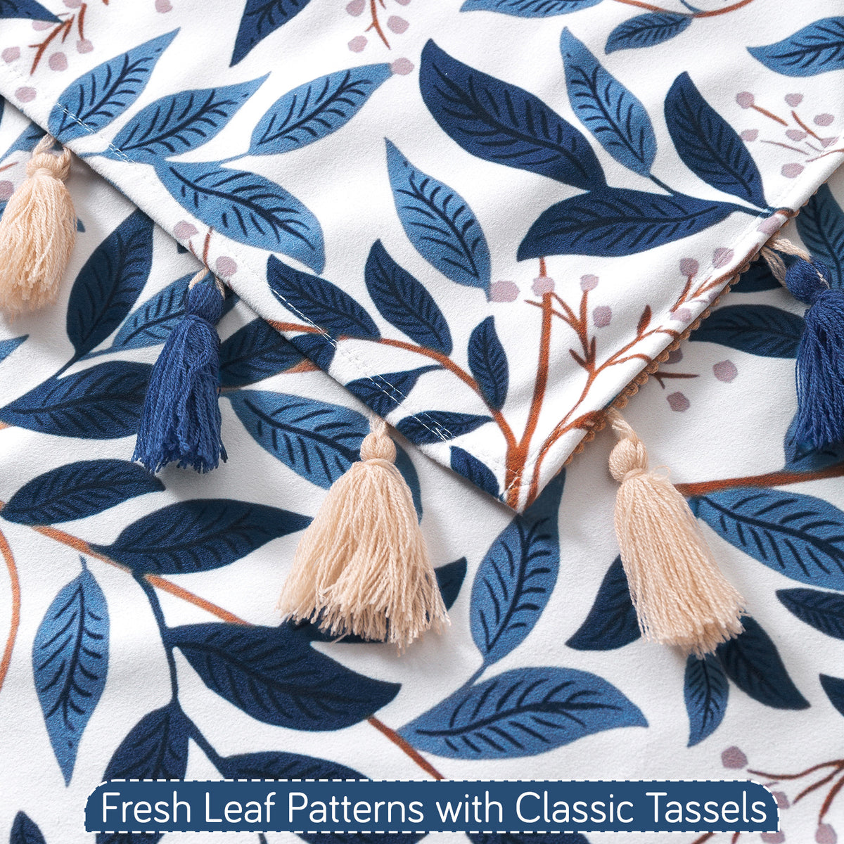 'Whispers of Nature' Series Holland Velvet L Shape Sofa Cover Seat Mat with Tassels, Indigo Foliage