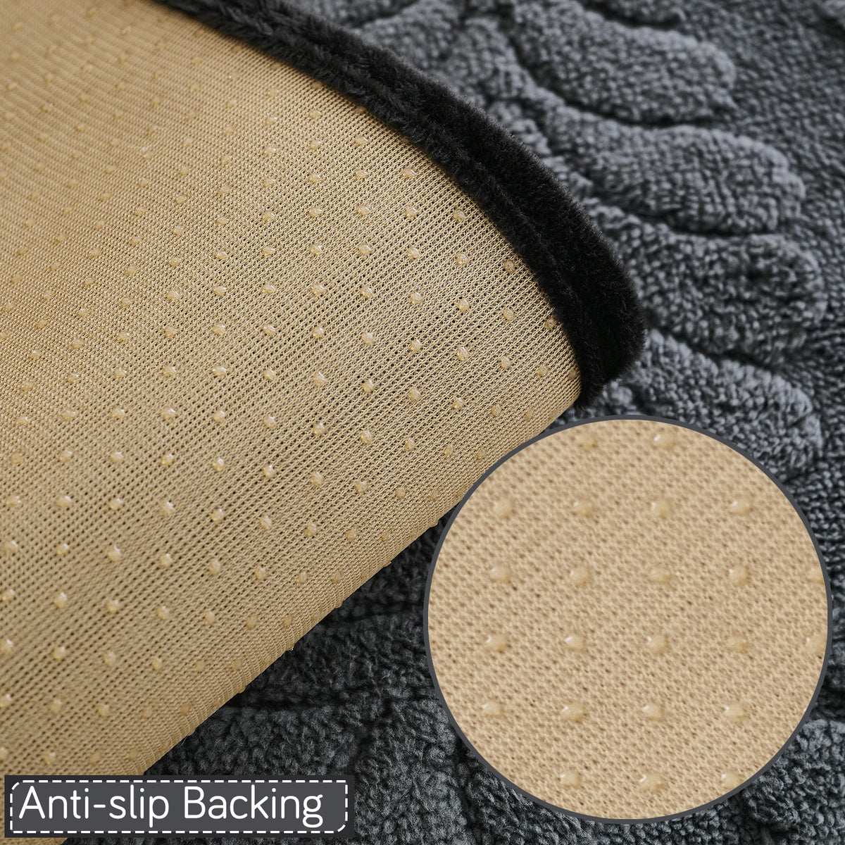 Embossed Floral Jacquard Anti-Slip Sofa Cover Mat, 'Wavy Petal Crest Series' Charcoal Grey
