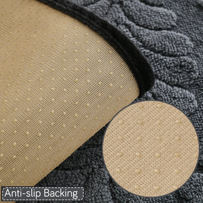 Embossed Floral Jacquard Anti-Slip Sofa Cover Mat, 'Wavy Petal Crest Series' Charcoal Grey