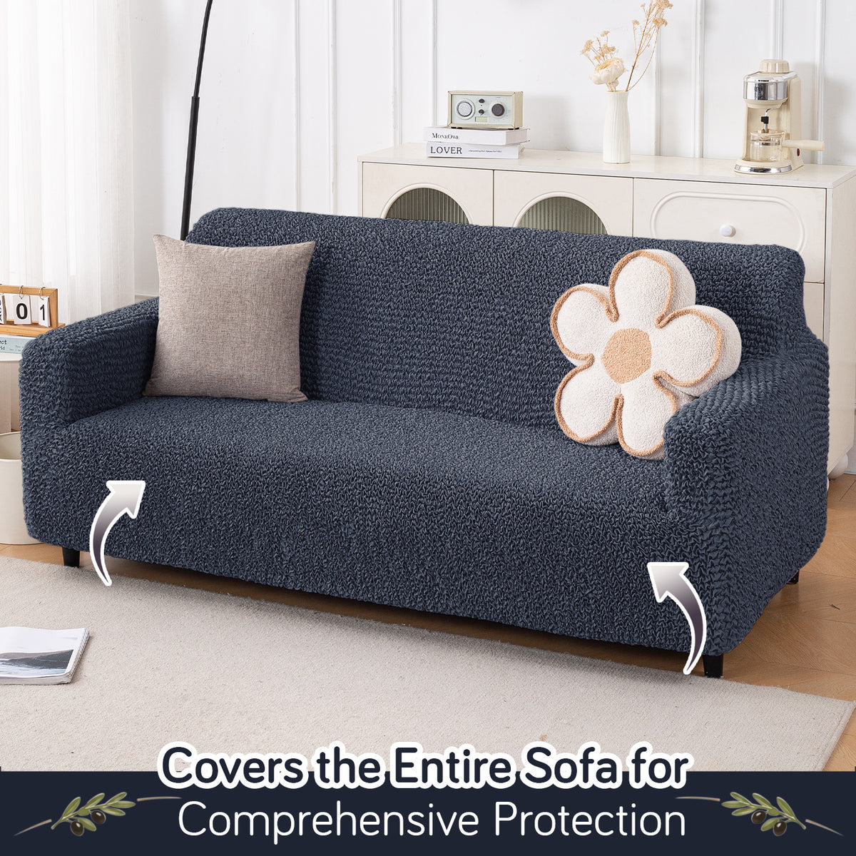 Italian Belissia Luxe Series' Super Stretchable Microfiber 1/2/3 Seater Sofa Cover, Navy Blue