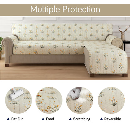 HomeHues Series Quilted Sofa Cover with Secure Fit Belt for L Shape sofa, Light Green Ash Gypsy Flower