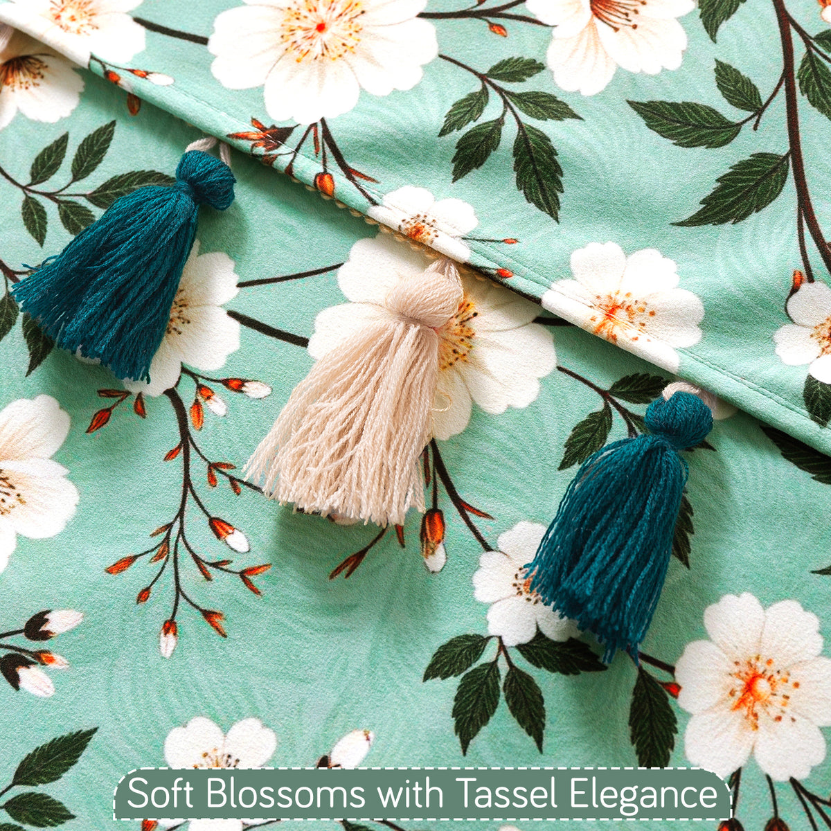 Whispers of Nature' Series Holland Velvet L Shape Sofa Cover Seat Mat with Tassels, Sage Floral Vine