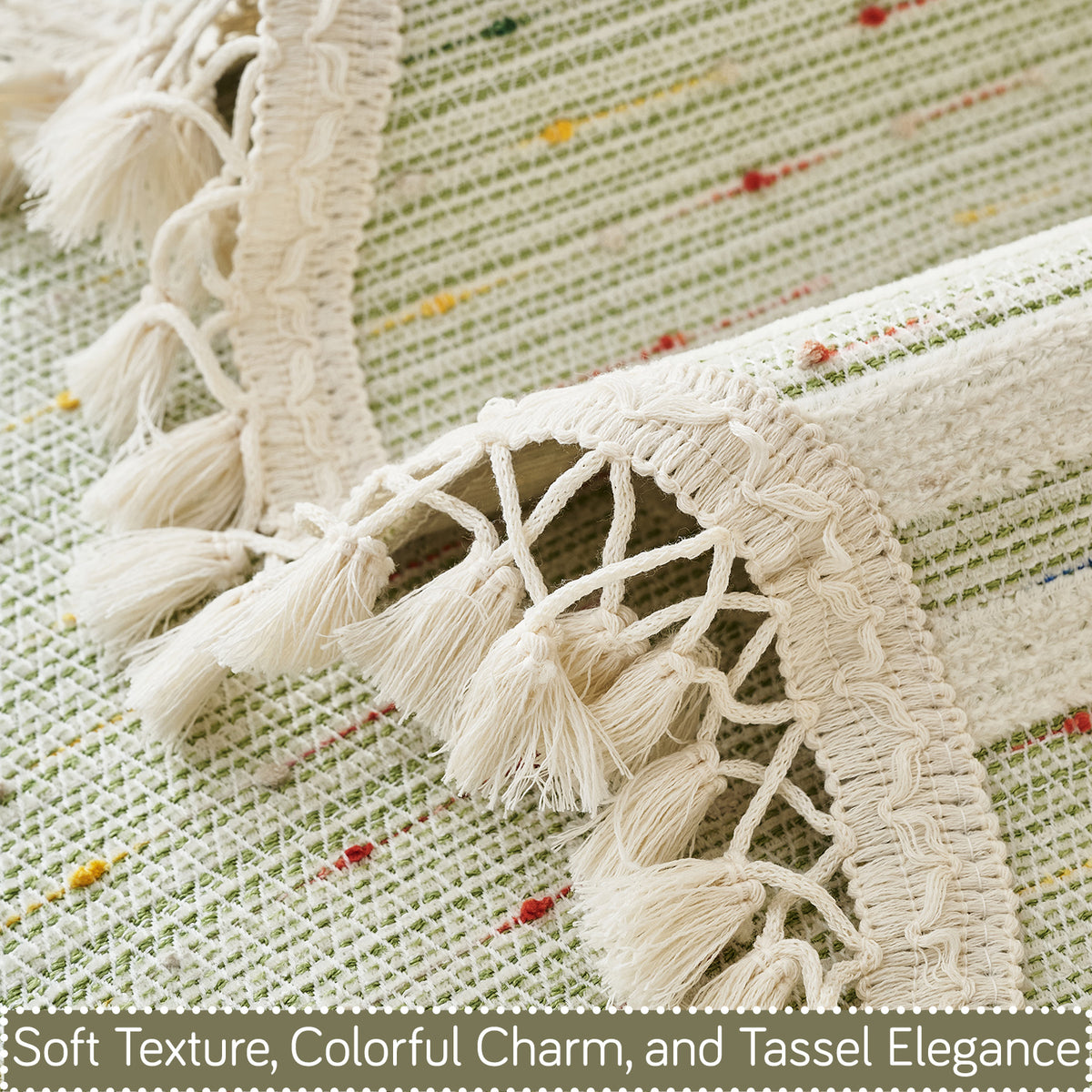 DreamWave Chenille with Tassels Sofa Cover Mat, Pistachio Green