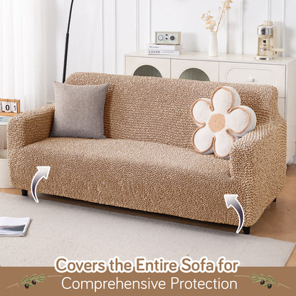 Italian Belissia Luxe Series' Super Stretchable Microfiber 1/2/3 Seater Sofa Cover, Latte Beige