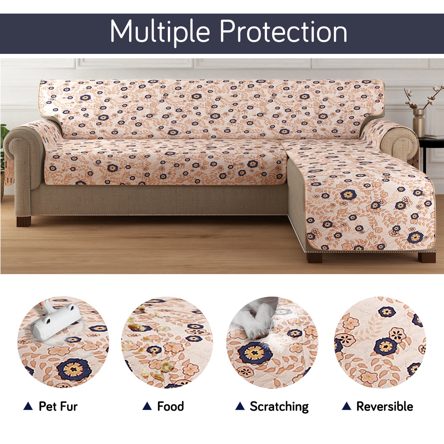 HomeHues Series Quilted Sofa Cover with Secure Fit Belt for L Shape sofa, Light Peach Candytuft