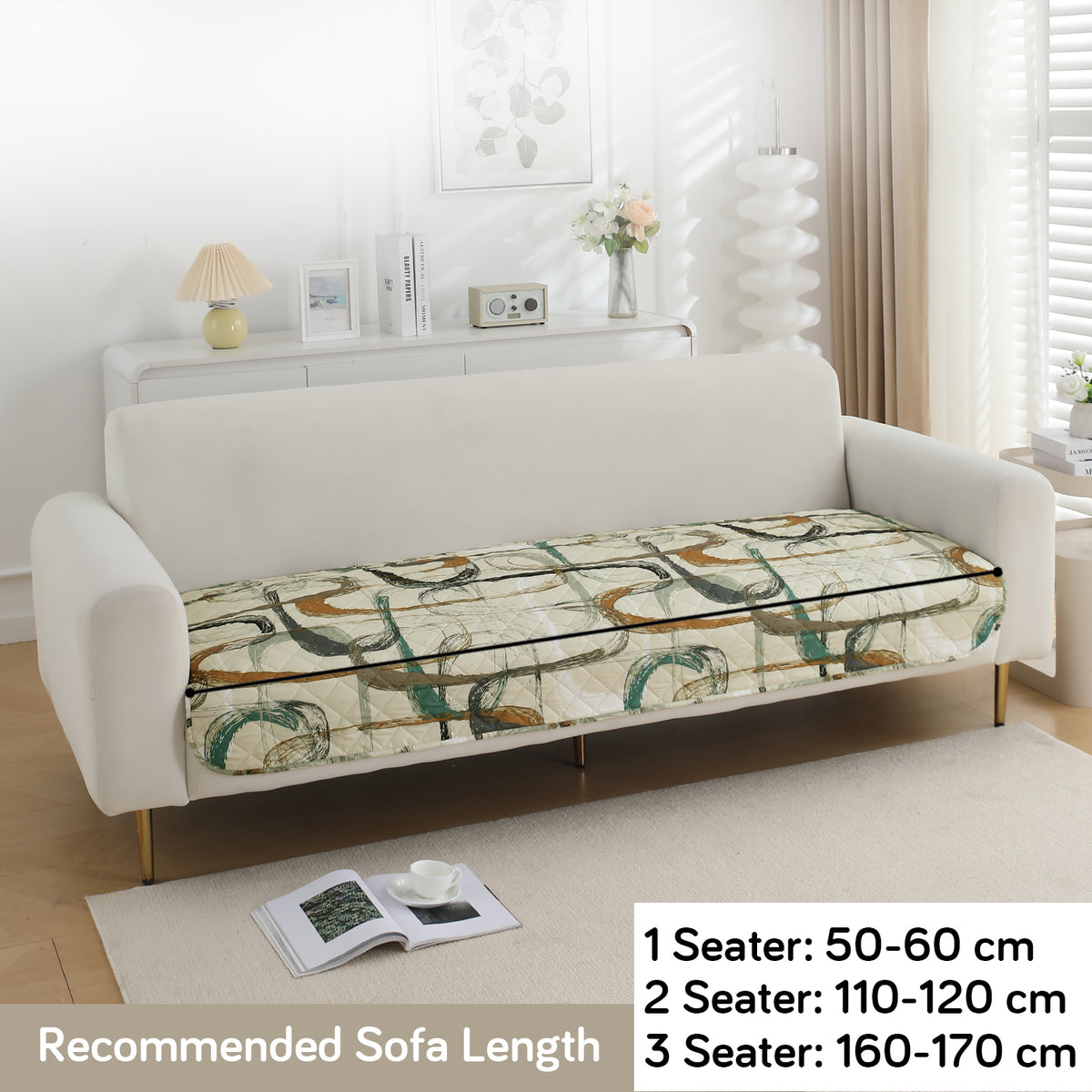 Water Repellent + Waterproof Quilted Sofa Mats, Parchement Beige Abstract Art