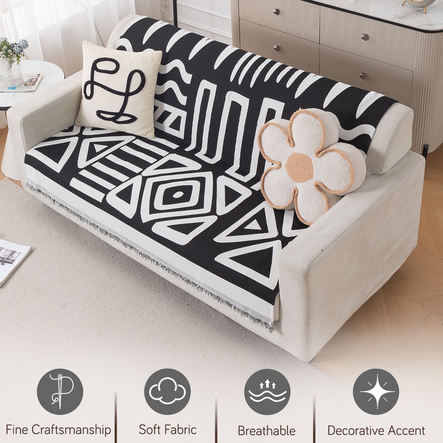 Urban Tribe Premium Chenille Fabric Sofa Cover, Black