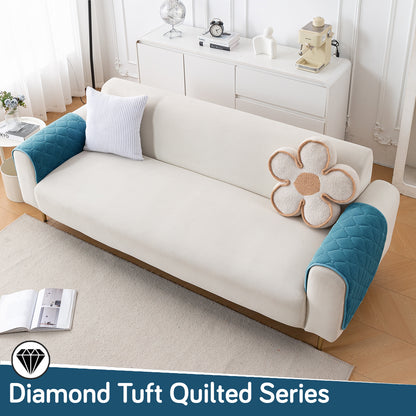 Diamond Tuft Plush Sofa Cover Mat, Dusty Teal