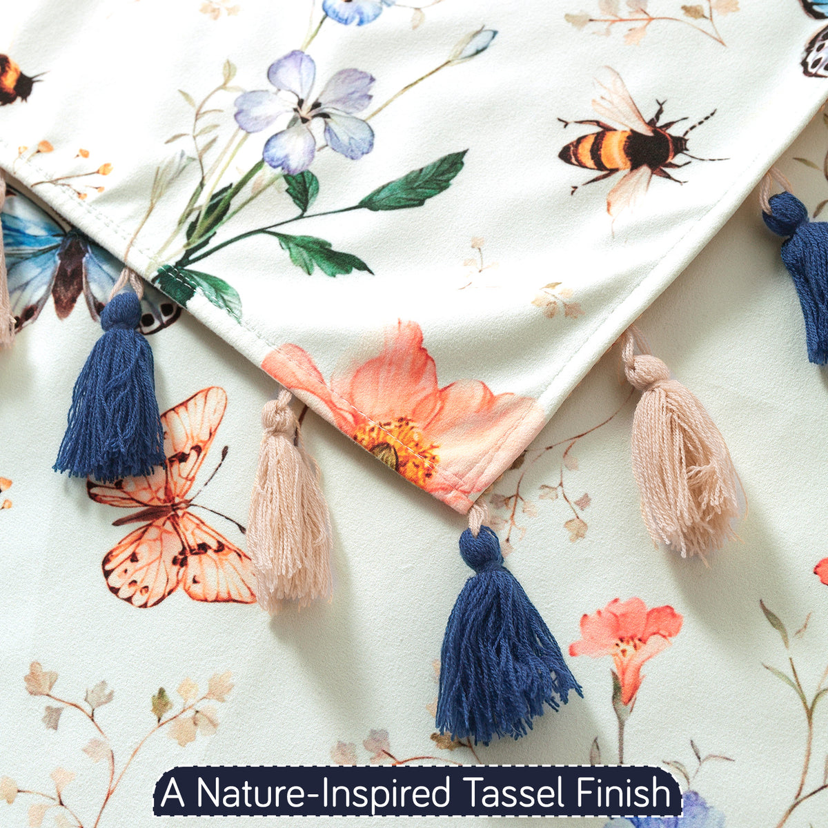 Whispers of Nature' Series Holland Velvet L Shape Sofa Cover Seat Mat with Tassels, Pastel Butterfly Meadow