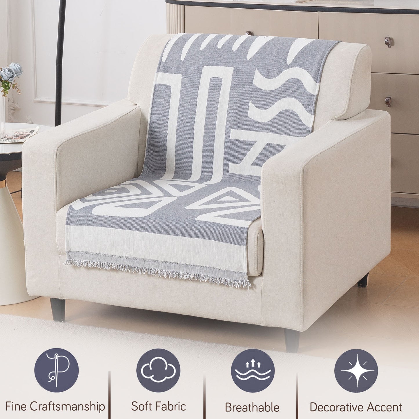 Urban Tribe Premium Chenille Fabric Sofa Cover, Grey