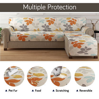HomeHues Series Quilted Sofa Cover with Secure Fit Belt for L Shape sofa, Multicolor Leaves