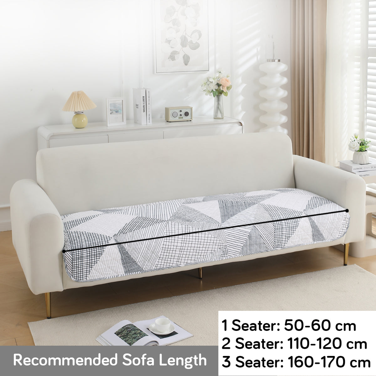 Water Repellent + Waterproof Quilted Sofa Mats, Snow White Black Geometry