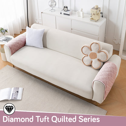 Diamond Tuft Plush Sofa Cover Mat, Blush Pink
