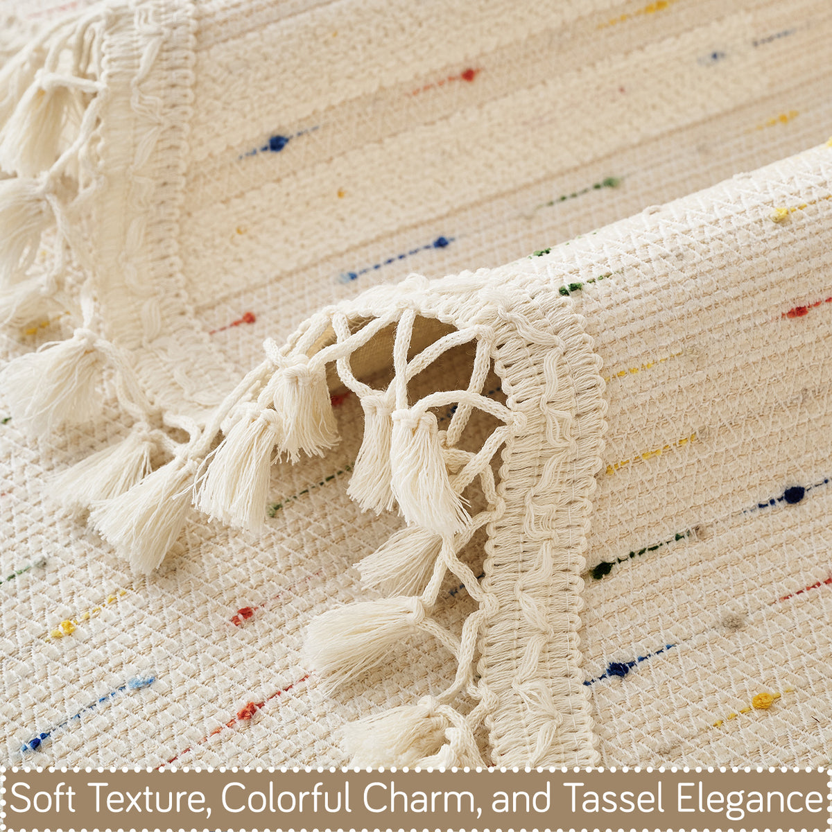 DreamWave Chenille with Tassels Sofa Cover Mat, Latte Beige