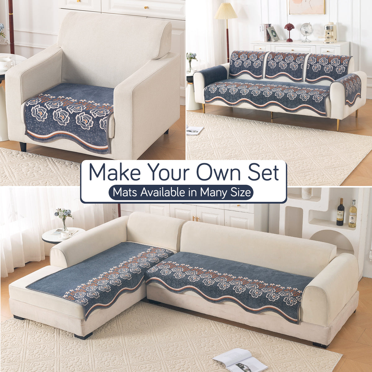 Serene Curves Sofa Cover Mat, Blossom Flower