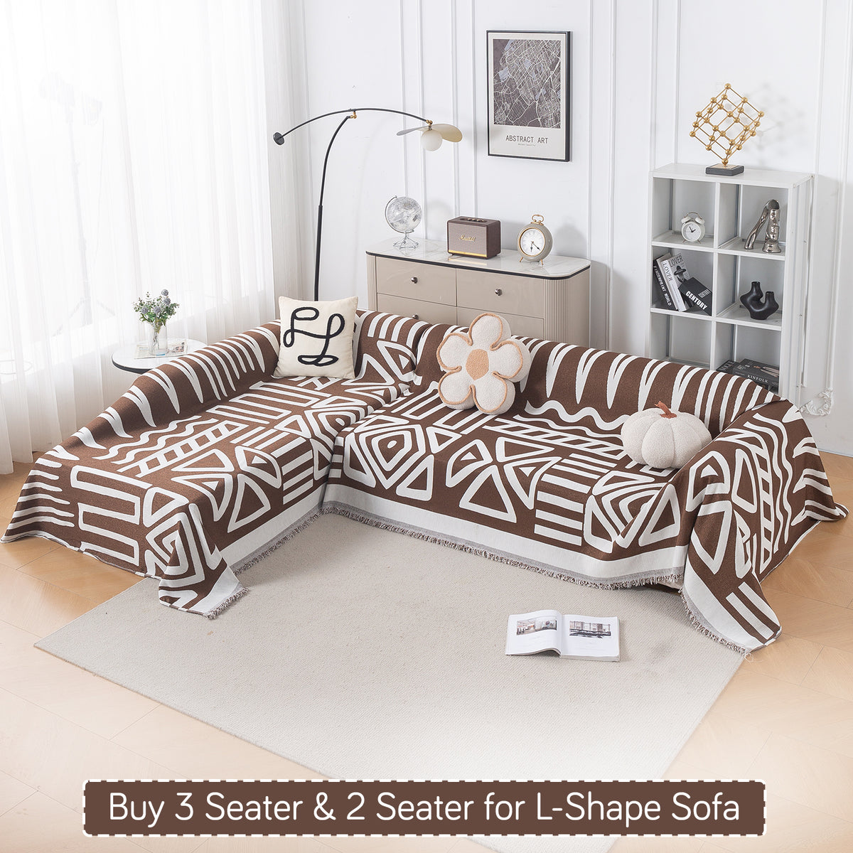 Buy Chocolate Brown Colour Urban Tribe Chenille 3 Seater & 2 Seater for L-Shape Sofa Throw | HOKIPO