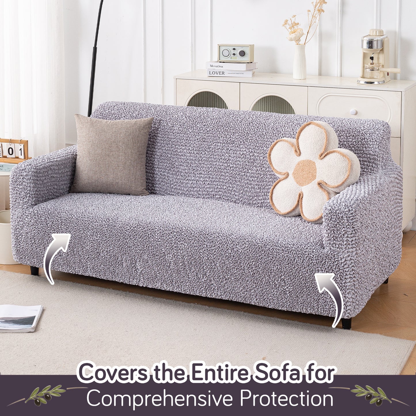 Italian Belissia Luxe Series' Super Stretchable Microfiber 1/2/3 Seater Sofa Cover, Ice Grey