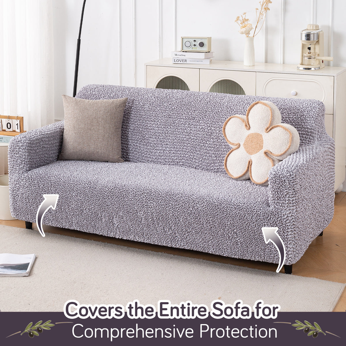 Italian Belissia Luxe Series' Super Stretchable Microfiber 1/2/3 Seater Sofa Cover, Ice Grey