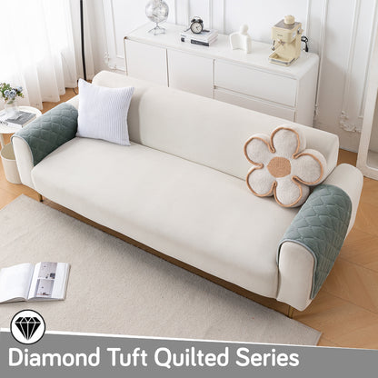 Diamond Tuft Plush Sofa Cover Mat, Stone Grey