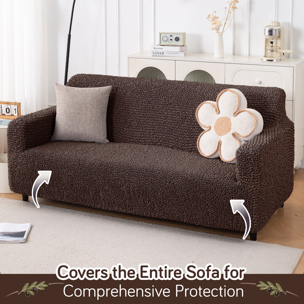 Italian Belissia Luxe Series' Super Stretchable Microfiber 1/2/3 Seater Sofa Cover, Chocolate Brown