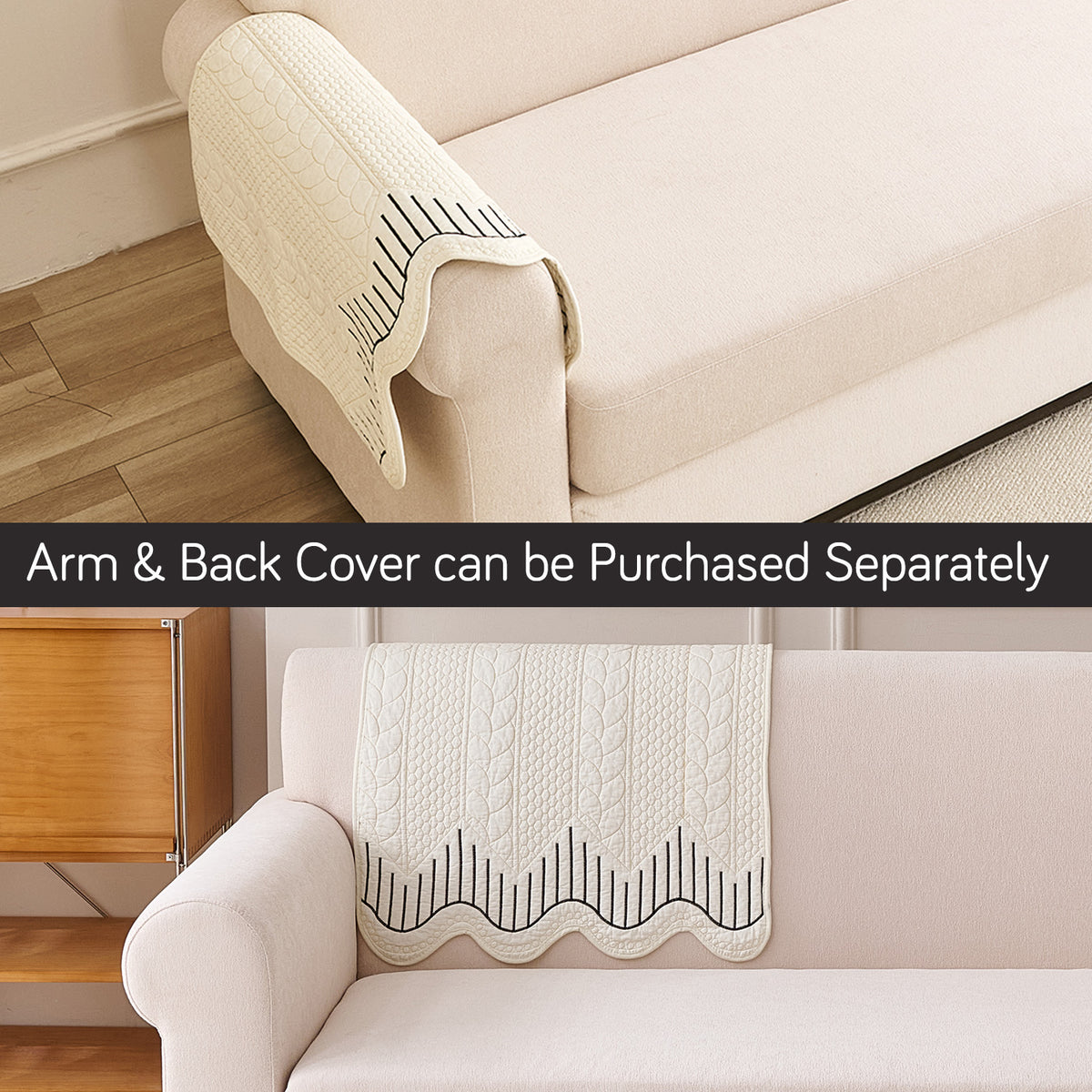 Cotton Reverie with a Curved Wavy Edge Sofa Mat, Midnight Cream