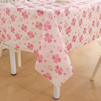 PEVA Waterproof Table Cover Cloth for 2/4/6 Seaters Dining Table | Dustproof Table Cloth for Study & Coffee Table, Valentine Rose Pink