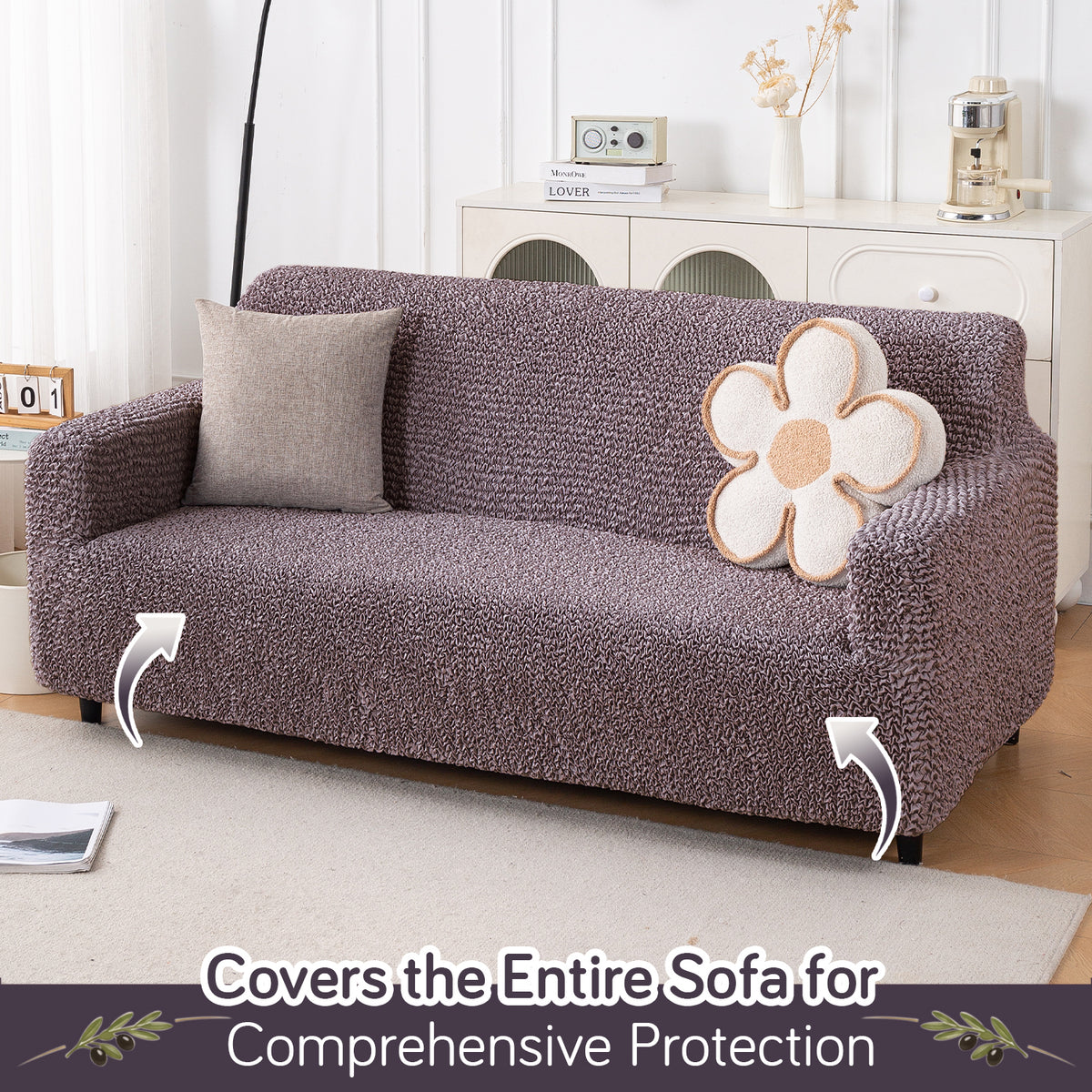 Italian Belissia Luxe Series' Super Stretchable Microfiber 1/2/3 Seater Sofa Cover, Plum Brown