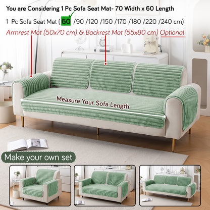 Faux Rabbit Fur Plush Anti-Slip Sofa Mat |Snuggle Fur Sage Green