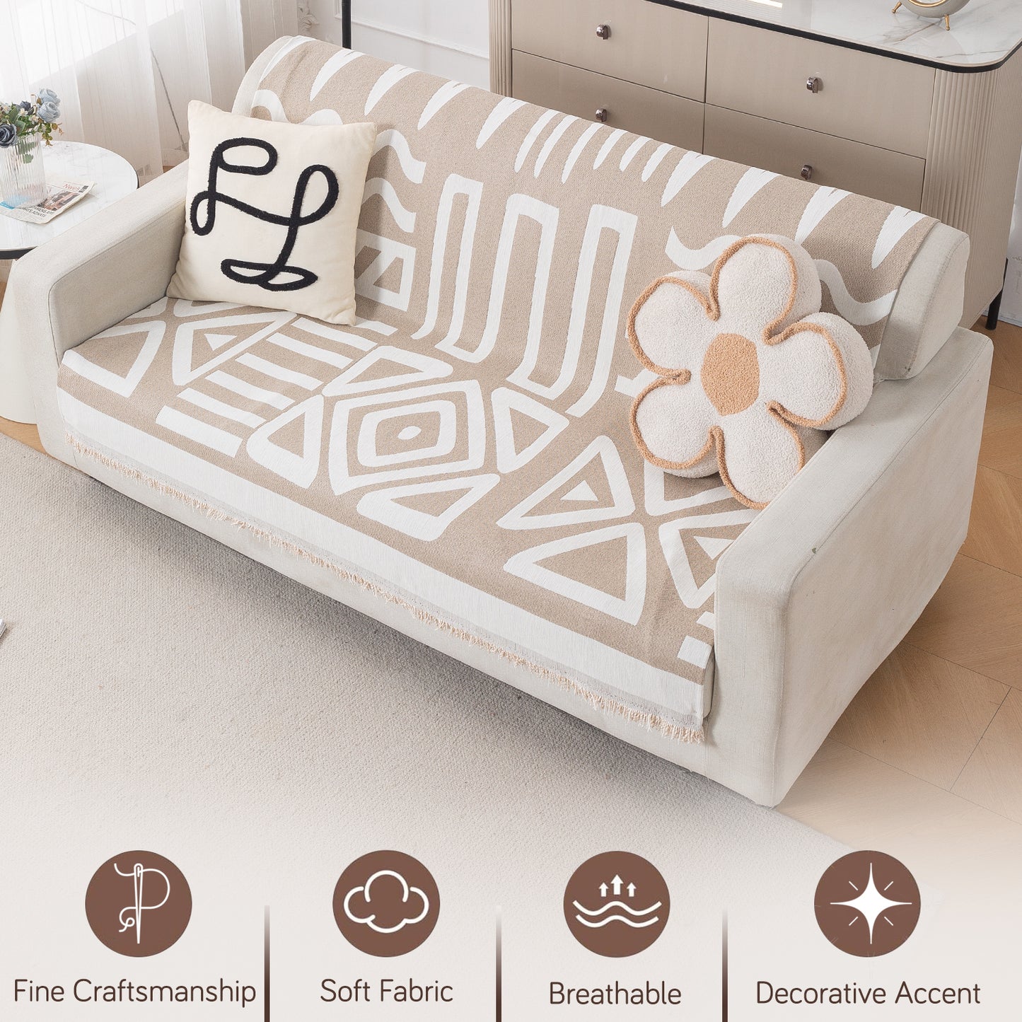 Urban Tribe Premium Chenille Fabric Sofa Cover, Beige