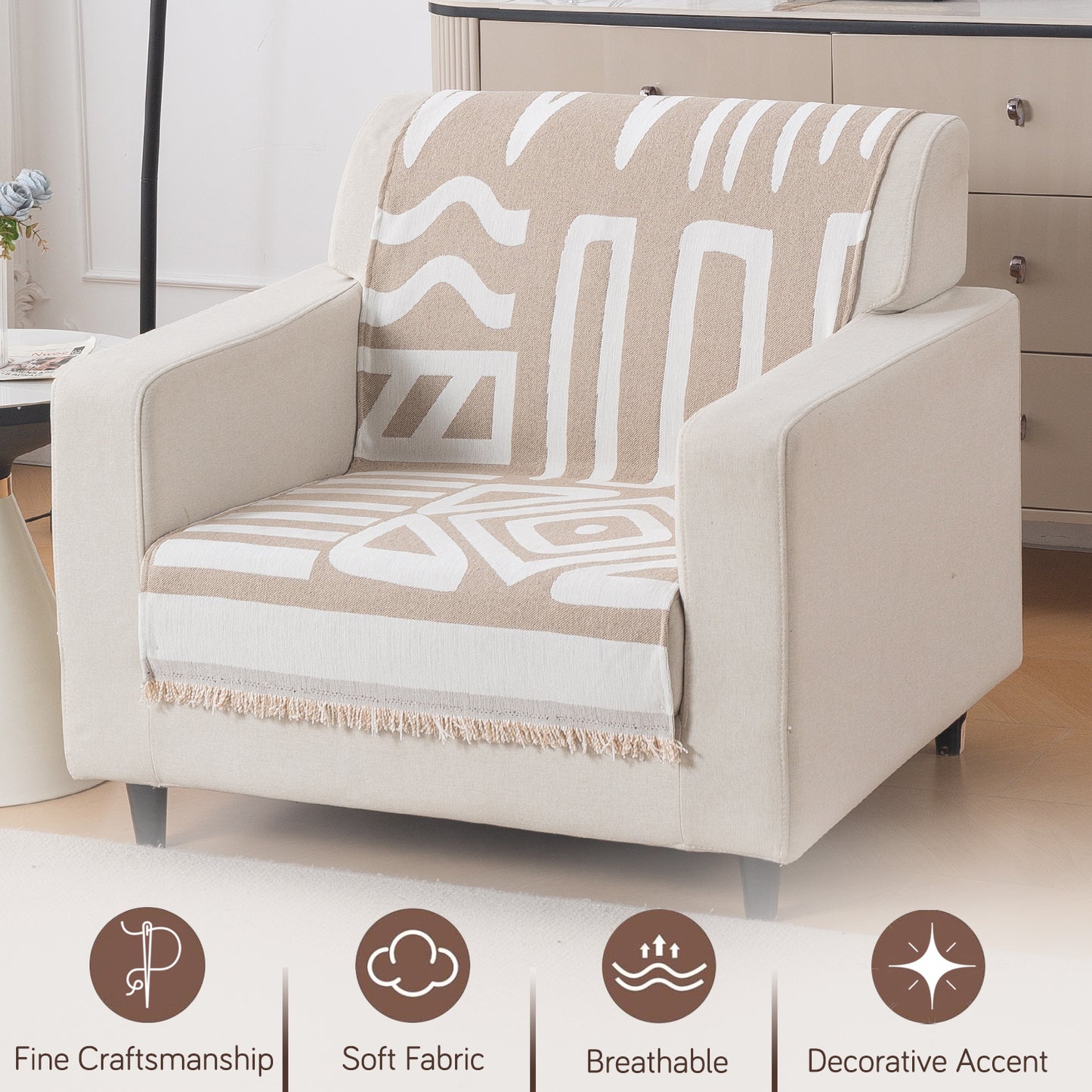 Urban Tribe Premium Chenille Fabric Sofa Cover, Beige