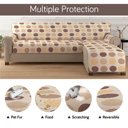 HomeHues Series Quilted Sofa Cover with Secure Fit Belt for L Shape sofa, Brown Polka Dot